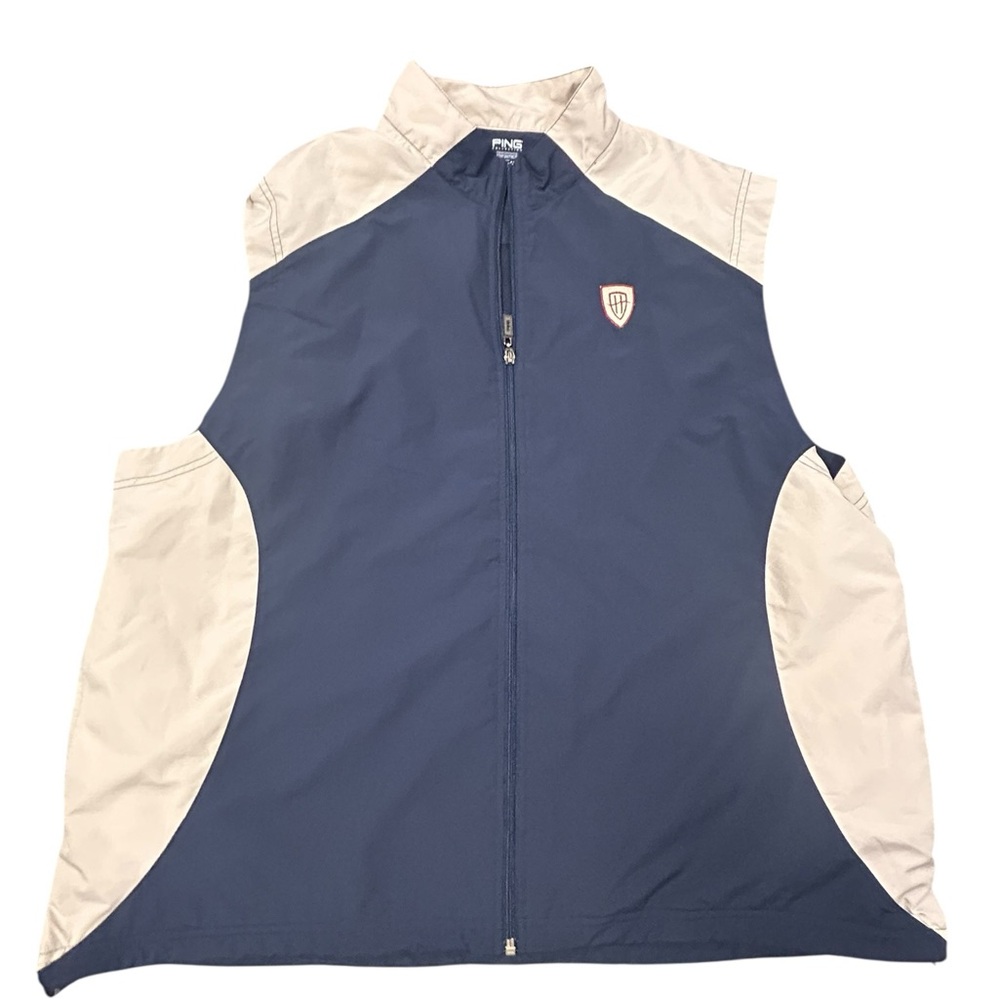 Ping Men’s Performance Dynamics Navy and Beige Zip Golf Vest XXL H Crest